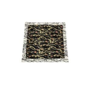 Y2K Chain Print Square Silk Scarf Black & Gold Accessory